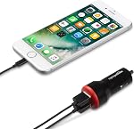 Amazon Basics 24W Deux ports USB-A Chargeur de voiture pour téléphones (iPhone 15/14/13/12/11/X, Samsung, et plus), non-PPS, Noir/Rouge