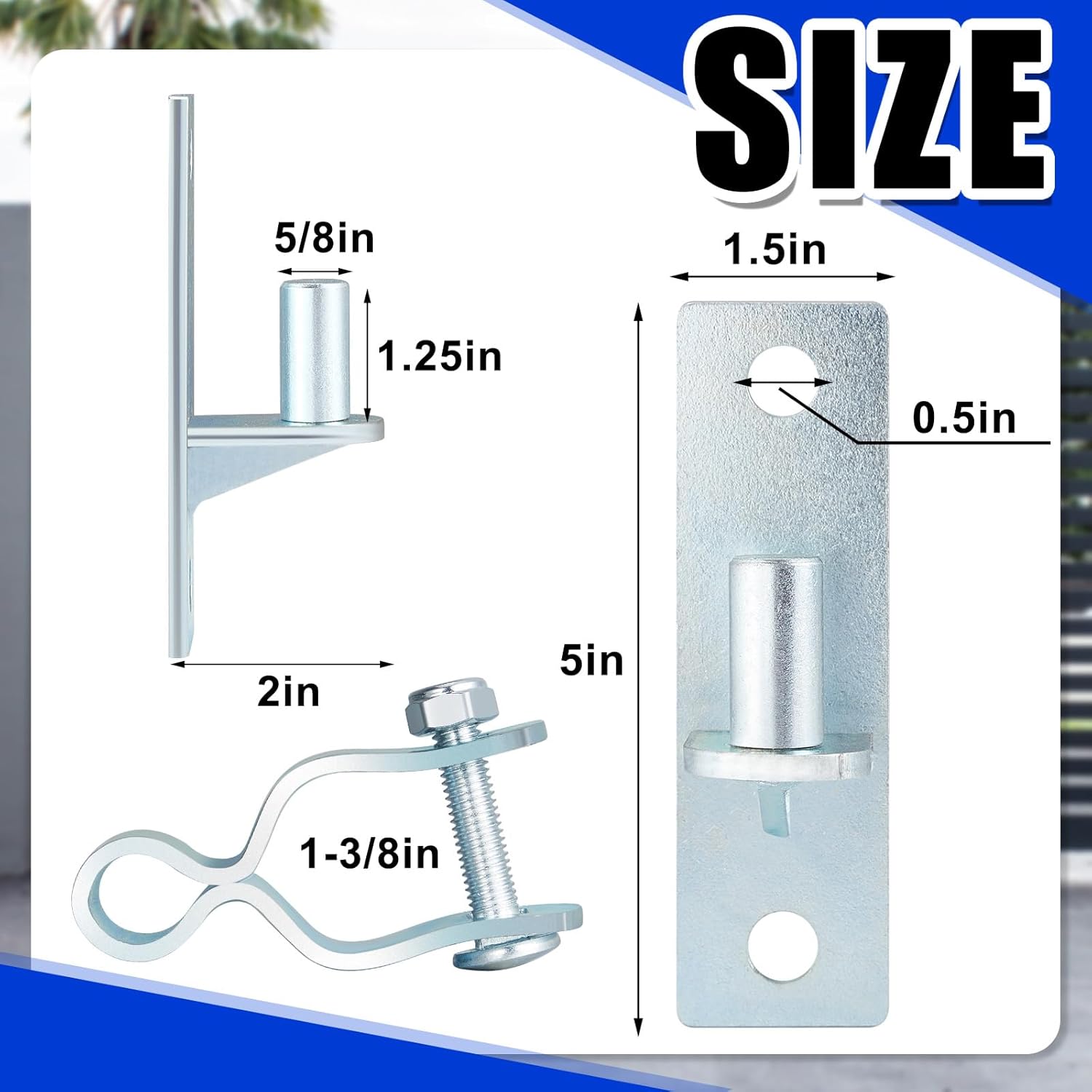 Dunzy 8 Pcs Heavy Duty Wall Mount Gate Hinge Pipe Gate Hinge Chain Link Fence Pressed Steel Chain Link Fence Frame Outdoor Hardware