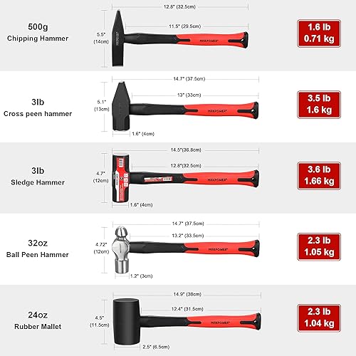 Miniatura 44 de MAXPOWER Martillo de club de 4 libras, mini martillo de trineo con mango de fibra de vidrio de 9 pulgadas, cabeza de acero forjada