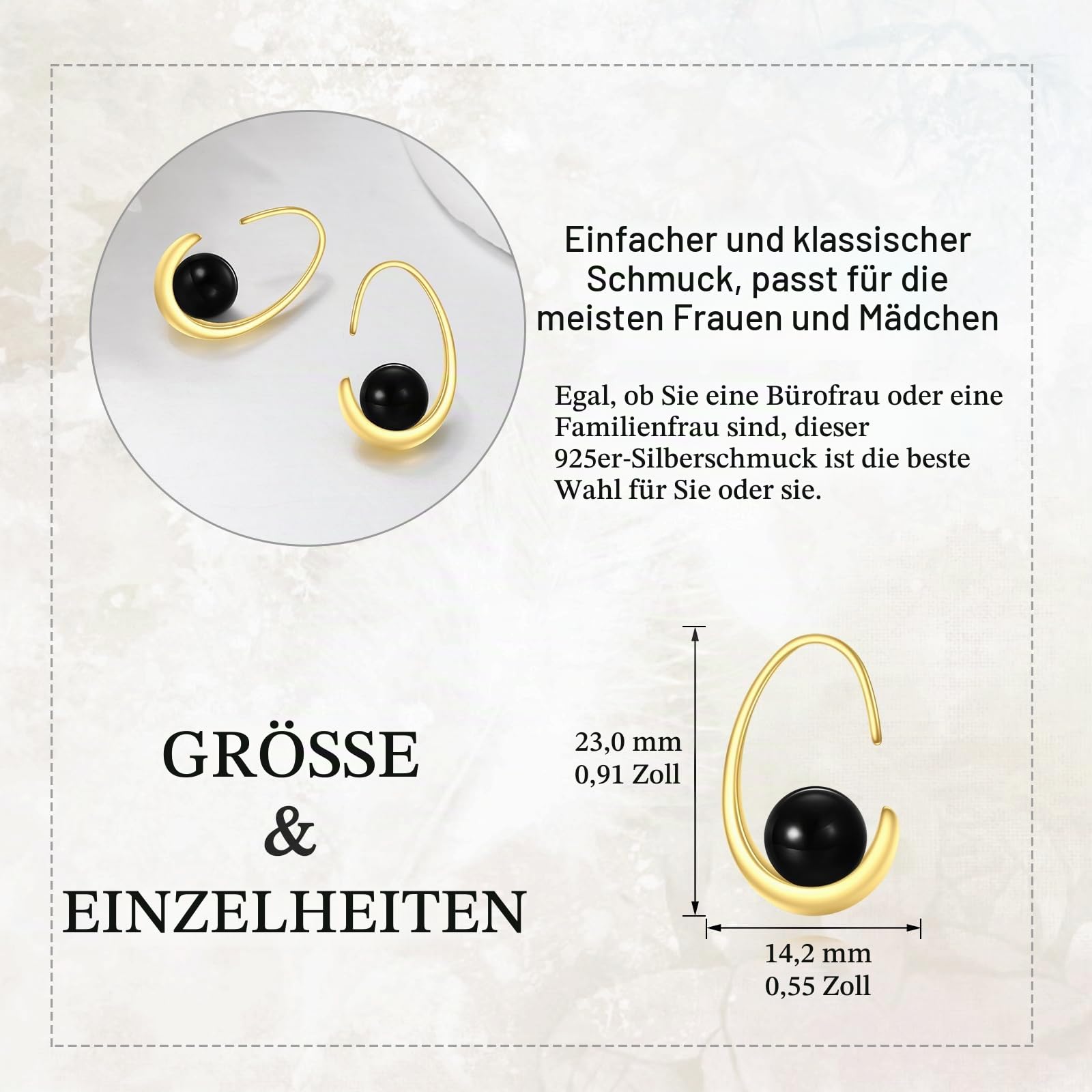 Schwarze Onyx Ohrringe 925 Sterling Silber Gold Keltischer Tropfen Hängend Ohrhänger Schmuck Geschenk für Damen Mädchen
