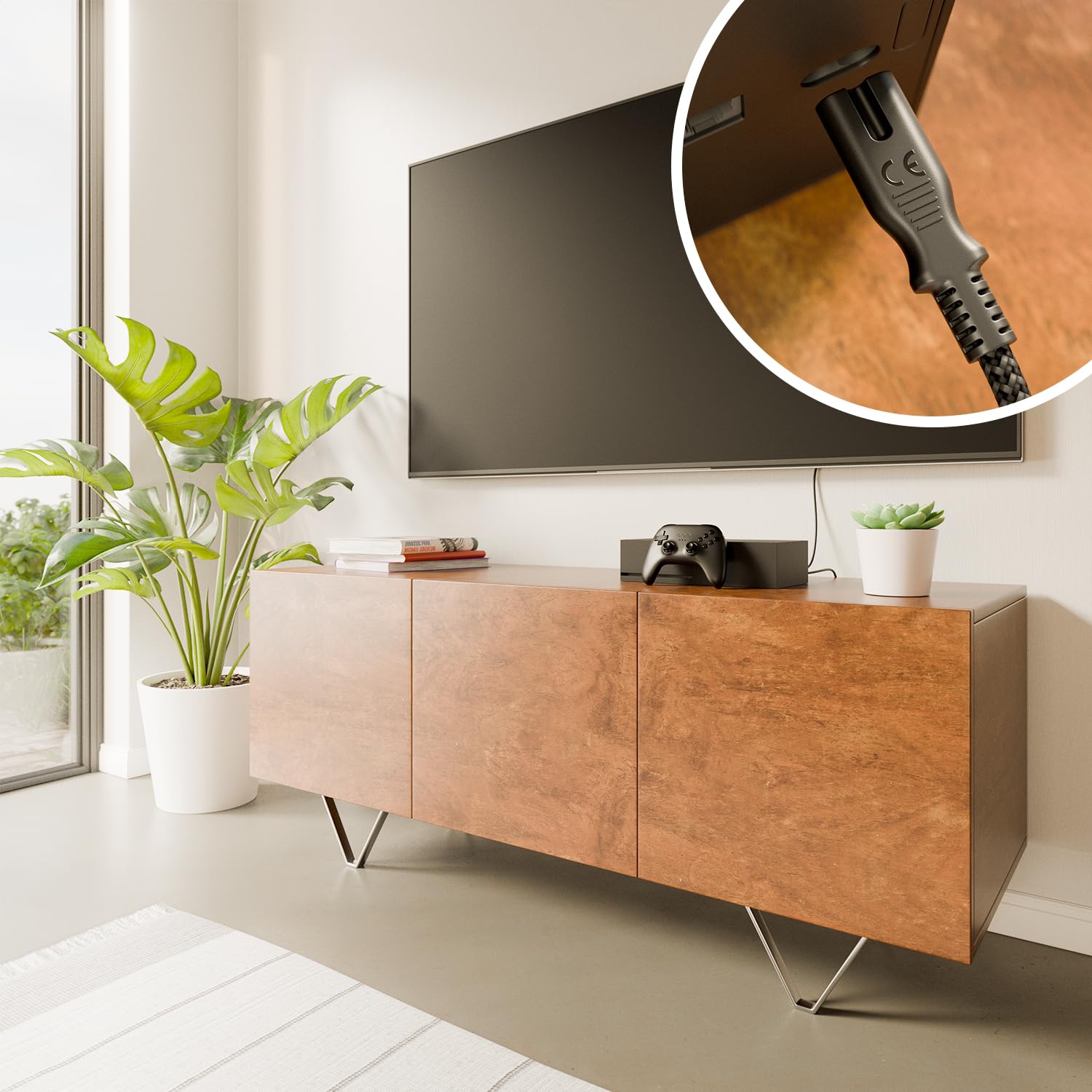 deleyCON 2m Cavo di Alimentazione Elettrico Spina Euro Tipo c a C7 (in Nylon) Connettore Piatto 2,5A per Presa C8 TV Soundbar PS4 PS5 Alimentatori Piccoli Elettrodomestici ecc. - Grigio