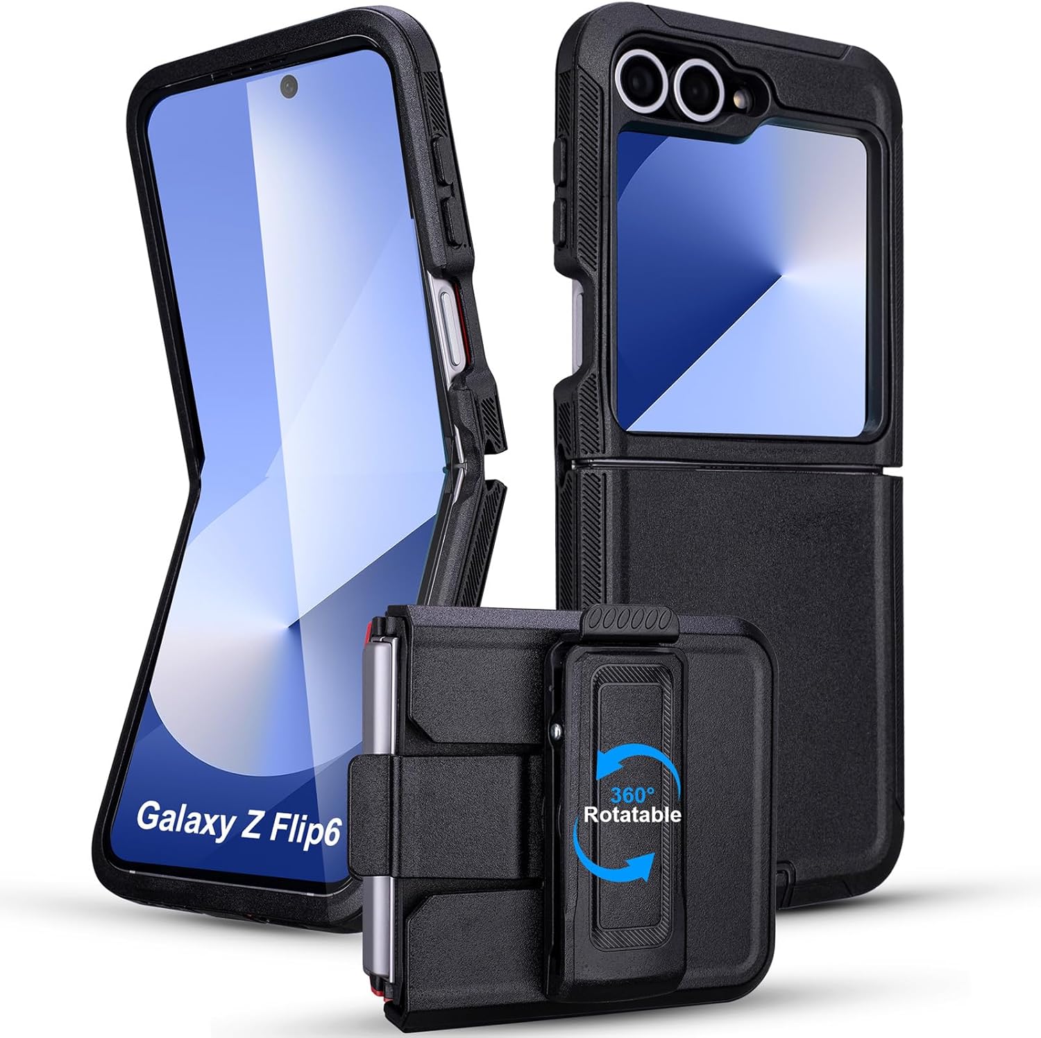 for Defender Samsung Galaxy Z Flip 6 Case with Clip Holster, 2 Layers of Sturdy, Heavy Duty Phone Case Samsung Z Flip 6 Black