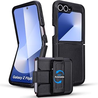 for Defender Samsung Galaxy Z Flip 6 Case with Clip Holster, Black