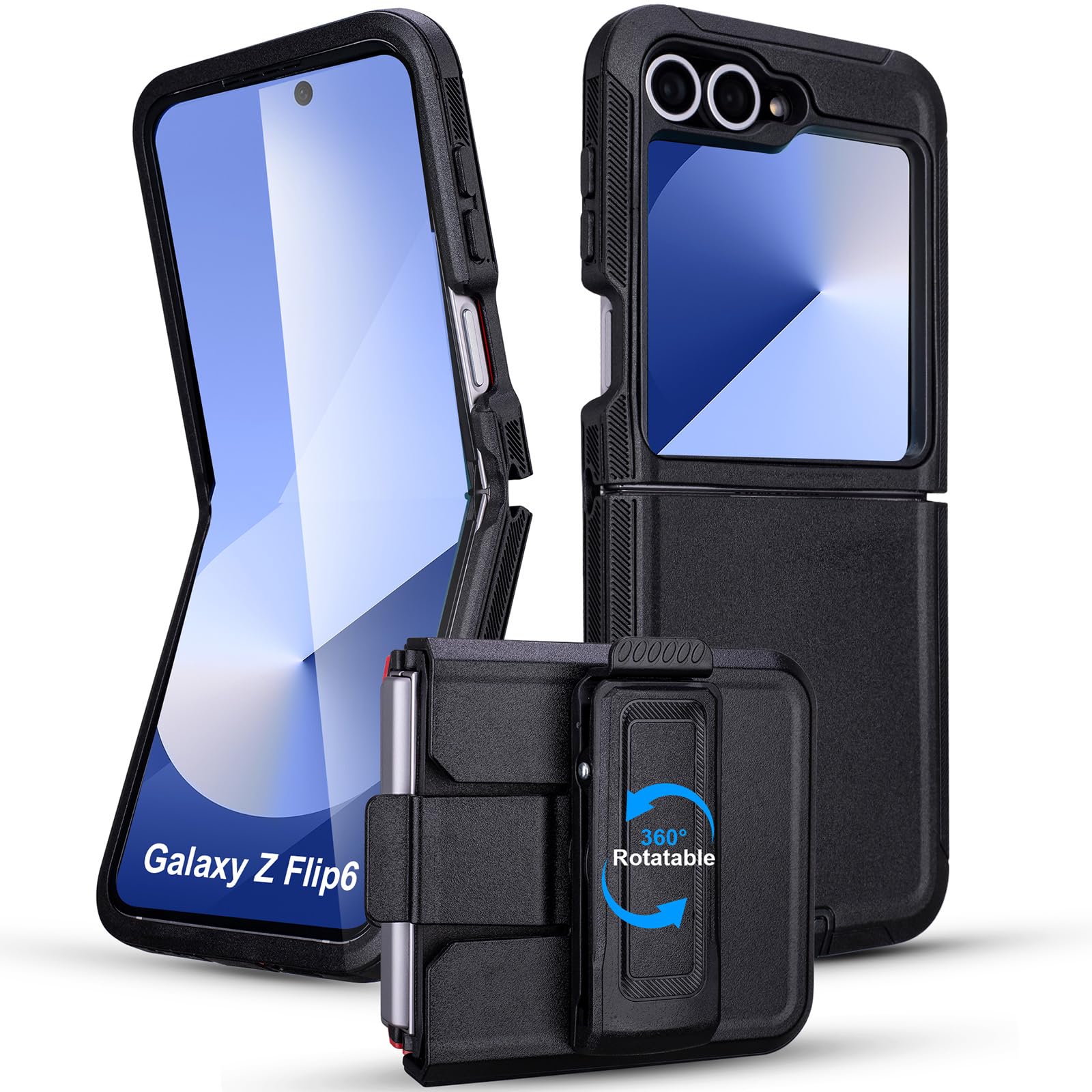 for Defender Samsung Galaxy Z Flip 6 Case with Clip Holster, Black