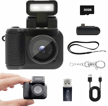 SRVR Digital Toy Camera Mini Camera Mini Digital Camera 1080P 1.44 Inch Screen with Charging Base 25g Weight 32GB Card Included for School Trips Students Beginners Type-C Rechargeable Japanese