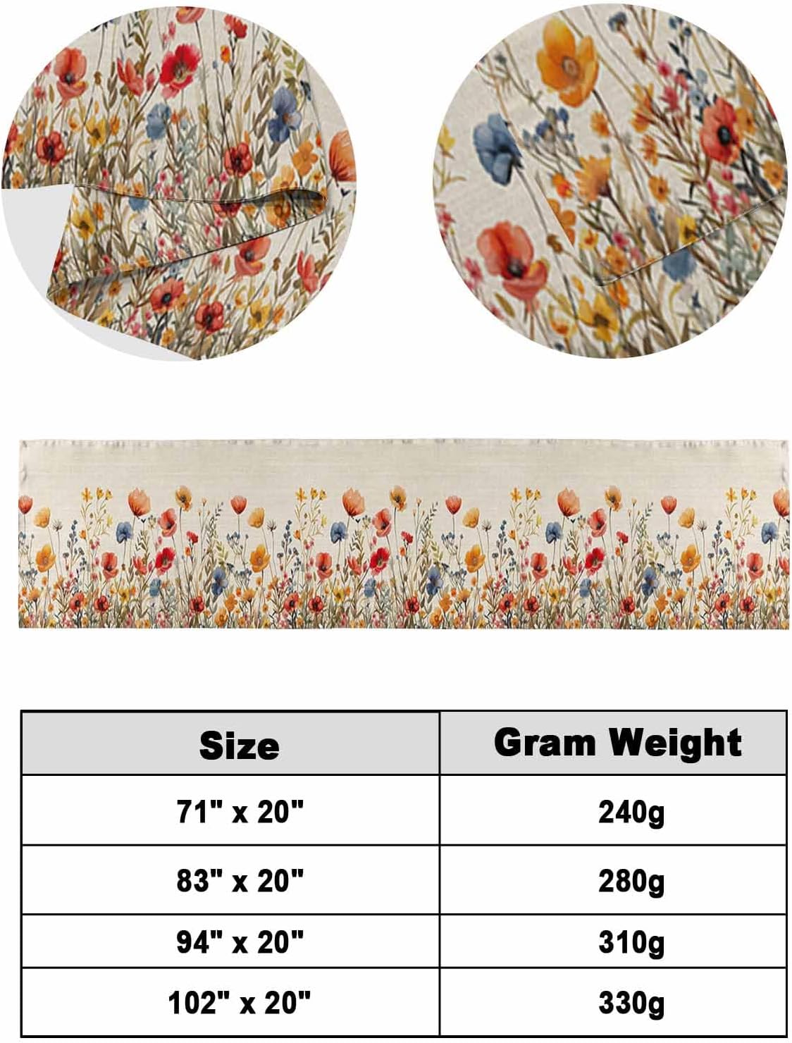 Watercolor Garden Blossom Floral Bed Runners for Bedroom HotelDecorative Bedding Scarf Natural Flower Leaves on Linen Bed End Blanket Bedding Runner Scarves for Queen Size Bed,94x20in