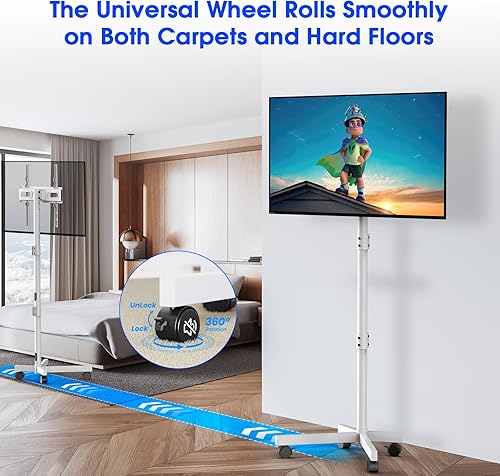 Miniatura 4 de Soporte de TV móvil para televisores de pantalla plana LCD LED OLED de 23 a 60 pulgadas de hasta 88 libras, inclinación y altura ajustable, ruedas