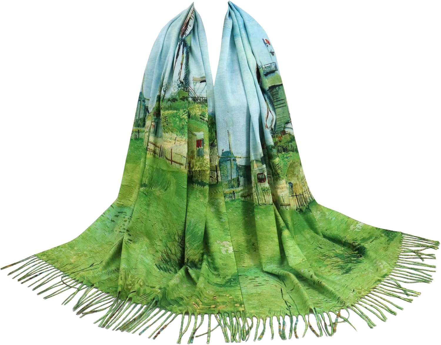Reversible Pashmina Scarf - Double-Side Scarf For Women Winter Shawl Wrap Monet Van Gogh Art Printing Scarves - Image 6