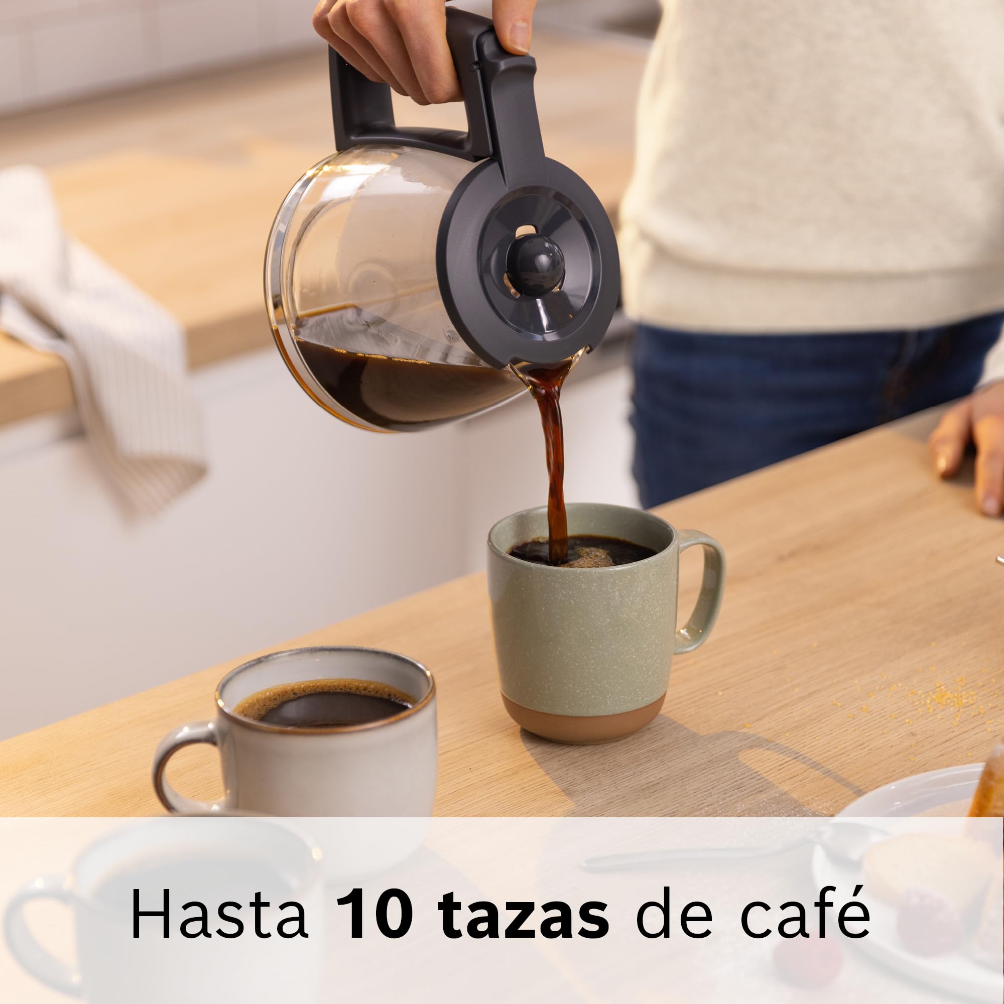 Bosch - Cafetera de Goteo, Jarra de Cristal Ergonómica, Depósito de Agua Extraible, Filtro Extraible, Apagado Automático, Anti Goteo, Negro, TKA2M113