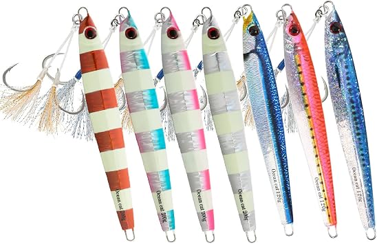 OCEAN CAT Lead Metal Flat Slow Fall Pitch Fishing Jigs Lures Sinking Vertical Jigging Bait with Butterfly Hook for Saltwater Fishing Size 40g 80g 120g 160g 200g