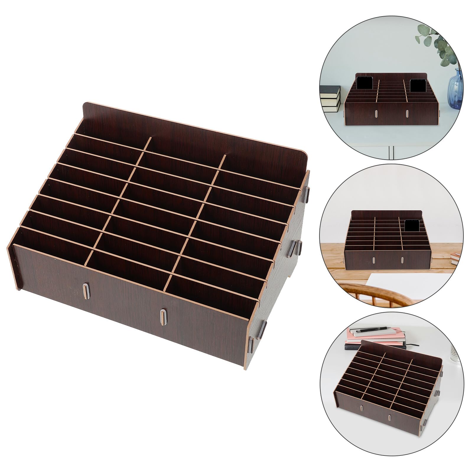 TEHAUX Scatola Portaoggetti Scomparti Multipli in Legno Organizzatore da Scrivania per Cellulare e Piccoli Oggetti per Aula e Ufficio