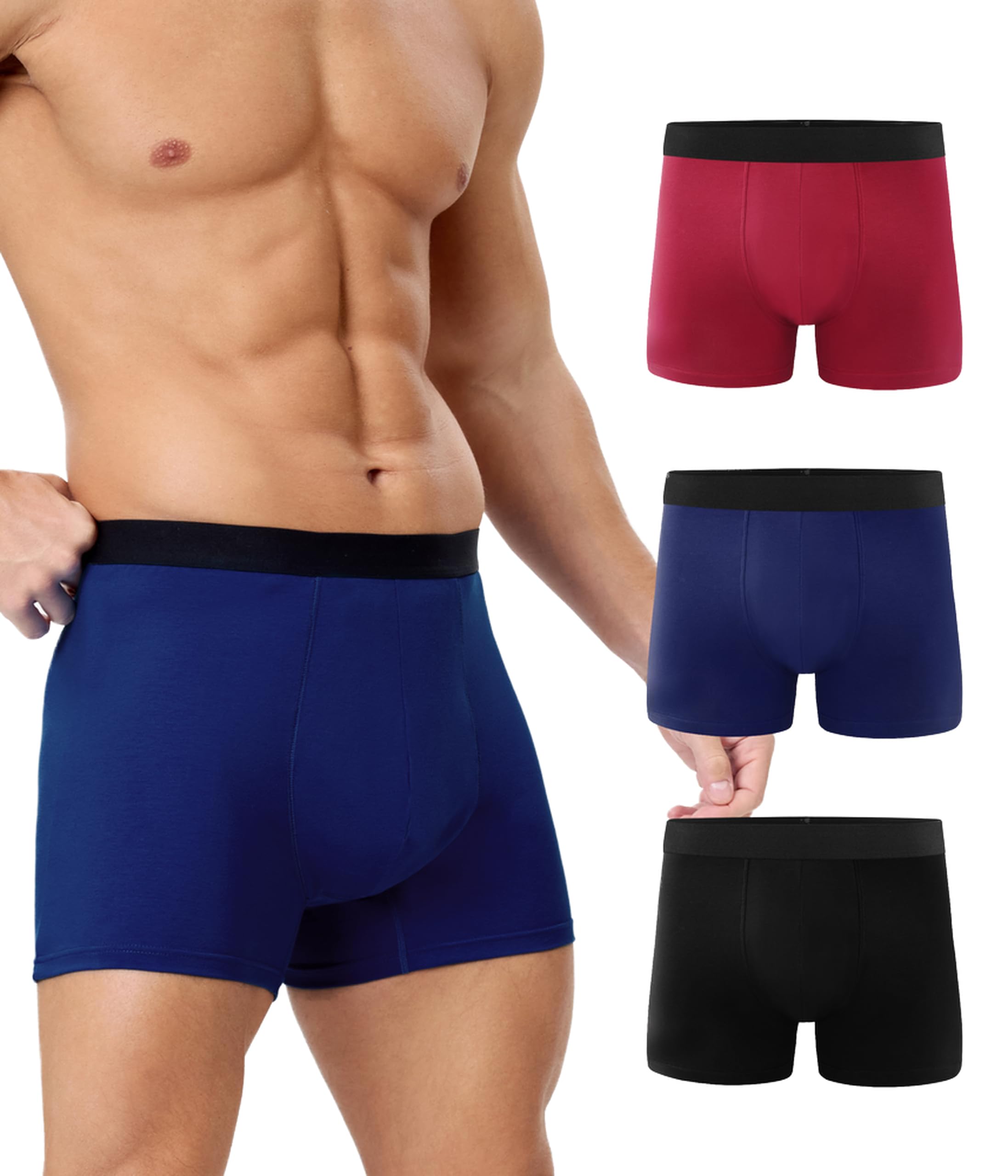 YESWEL Men's Incontinence Underwear, Leak Proof Washable Reusable Cotton Boxer Brief, Heavy Flow Bladder Leak 3 Pack (Multicolor, Large)