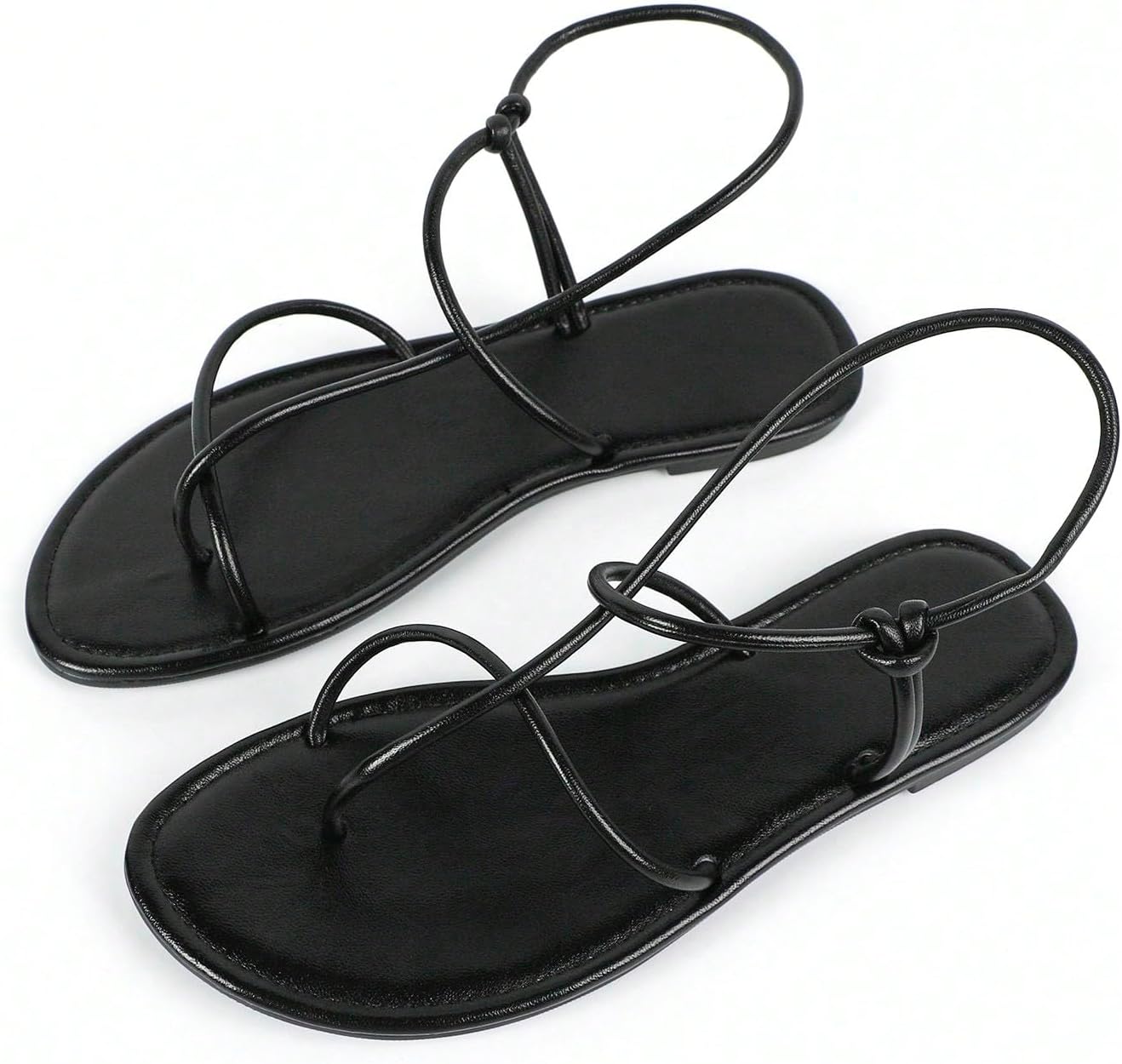 GORGLITTER Women's Metallic Strappy Flat Sandals Open Toe Dressy Summer Beach Thong Slides