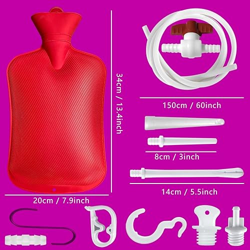 Miniatura 2 de Bolsa de enema de 2 L con interruptor, botella de agua caliente, manguera de silicona de 5.0 pies de largo, 3 puntas reutilizables de varios
