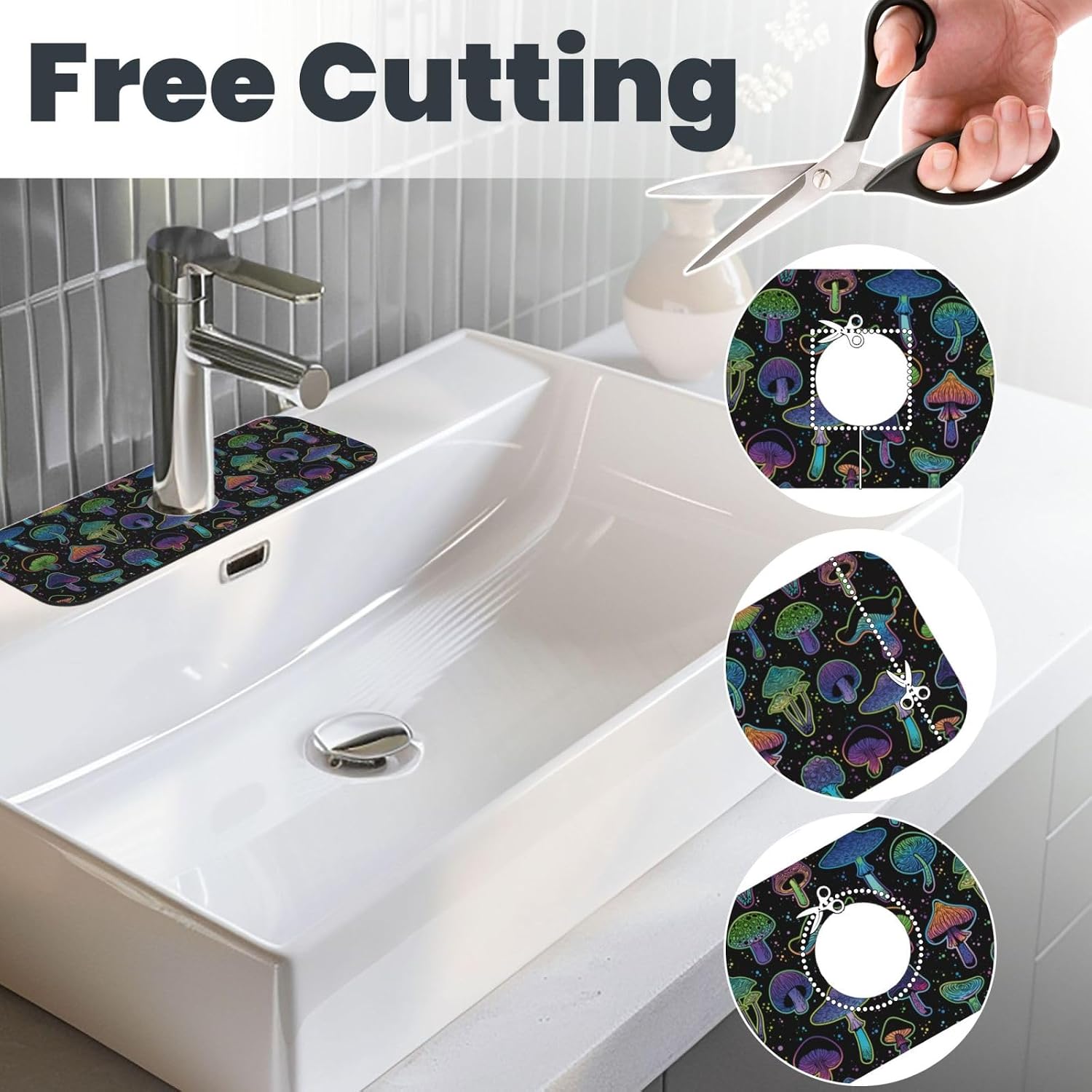 Cool Mushroom Mushrooms Kitchen Sink Splash Guard Faucet Mat Super Absorbent Fast Drying Mat Sink Gadgets-Fast Drying Pad Sink Mat For Kitchen Bathroom (15" X 5.5" ) image 3