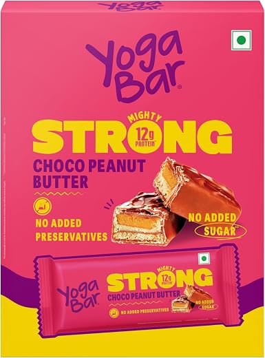 Yogabar Strong Choco Peanut Butter Protein Bars(Pack of 6), 12g Protein, No Added Sugar, No Preservatives