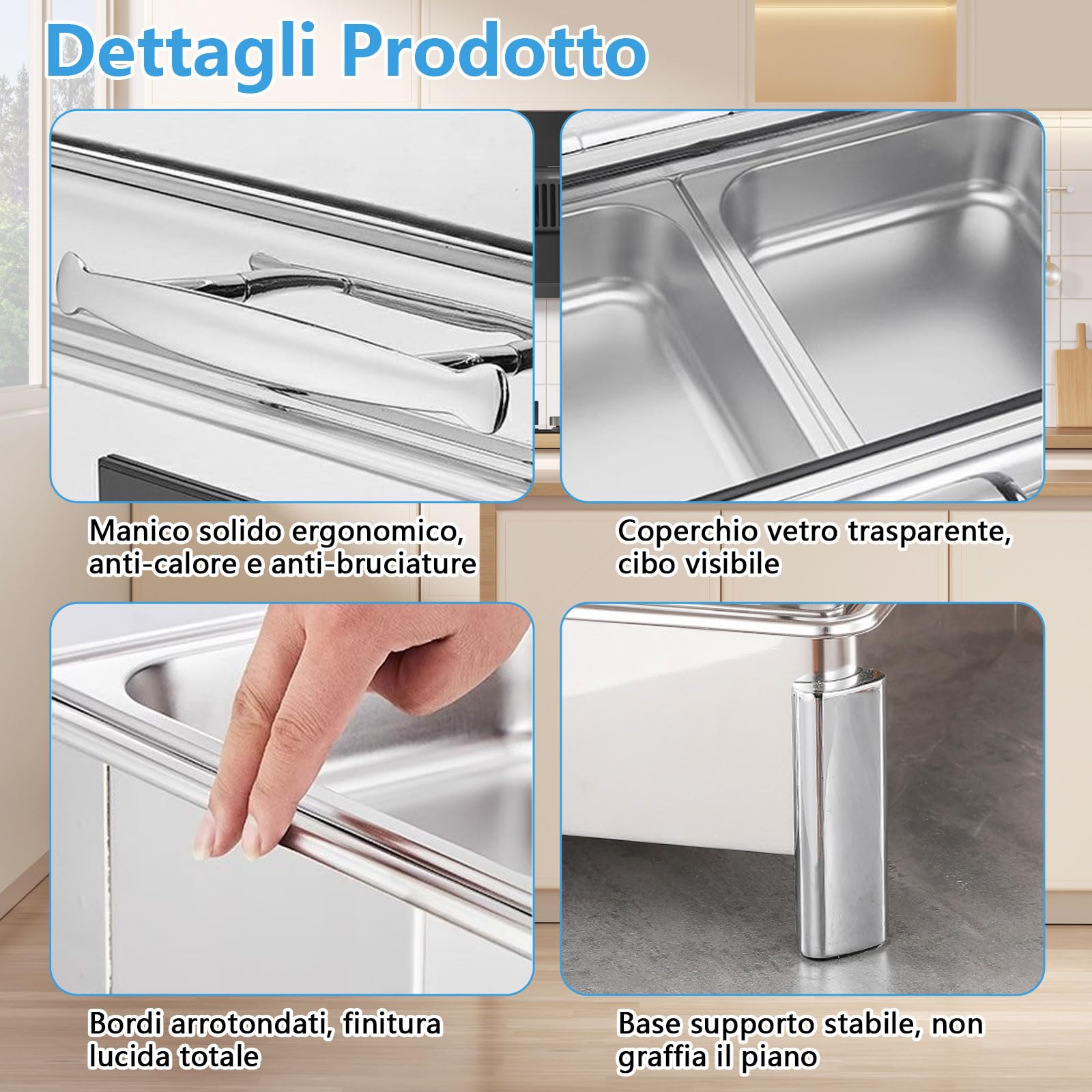 Chafing Dish Elettrico 9L, Scaldavivande Elettrico per Buffet Acciaio Inox 304, Chafing Dish Buffet con 35-90°C Temperatura Regolabile e Coperchio Visibile, per Banchetti, Feste e Eventi(1/2 Pan)