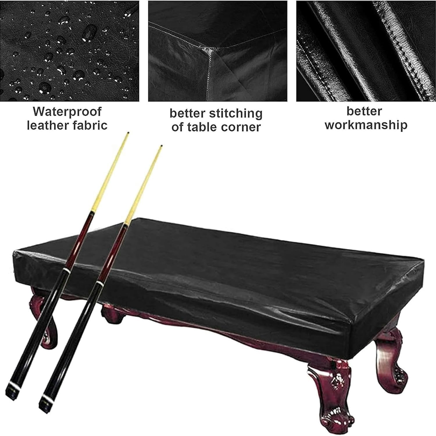 Pool Table Cover Hard Top 7/8/9 Ft Pool Table Covers Premium Heavy Duty Leatherette Pool Table Cover Waterproof Dustproof Oxford Fabric Billiard Cover for Rectangular Patio Table,100x56x8in