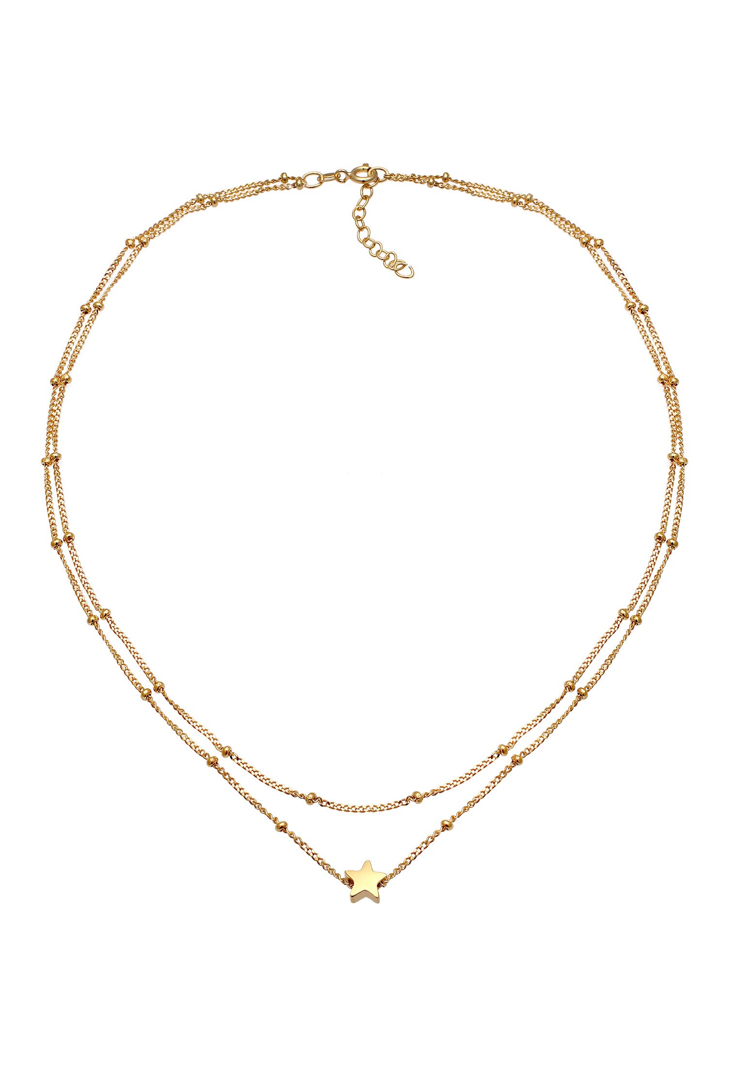 Elli Choker Kette Damen Layer Kugel Stern Anhänger 925 Silber Vergoldet 24K