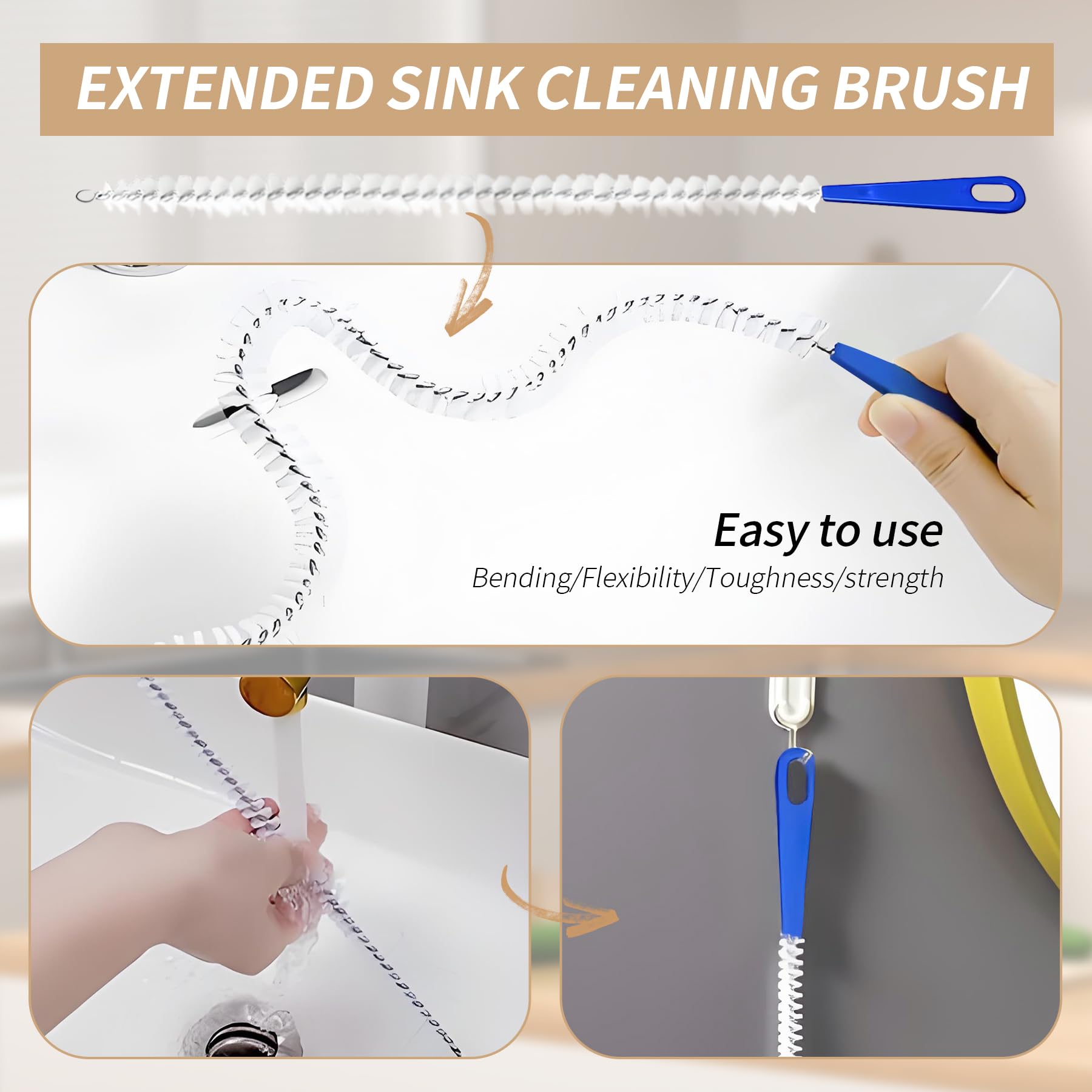 Stura Lavandini e Scarichi, Flessibile Forte Sbloccatore di Scarico, Spazzole Pulizia Professionali, Riutilizzabile Spazzola Pulizia Tubi,per Cucine Vasche Bagno Servizi Igienici Fognature (6 IN 1)