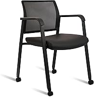 Vista 13 de CLATINA Silla de sala de espera negra con ruedas y respaldo de malla, sillas con brazos apilables con asiento de tela tapizado y soporte lumbar