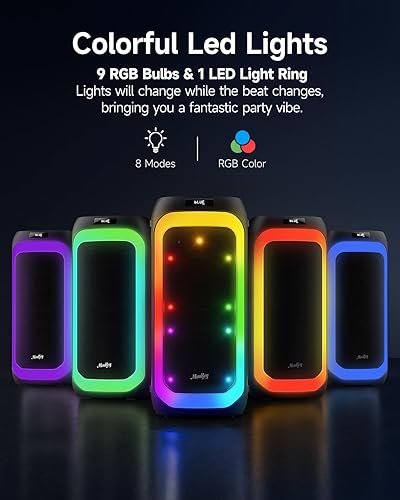 Miniatura 3 de Moukey Altavoz PA portátil de 360 W, máquina de karaoke para fiestas de 6.5 pulgadas para adultos, con 2 micrófonos inalámbricos UHF y luces de