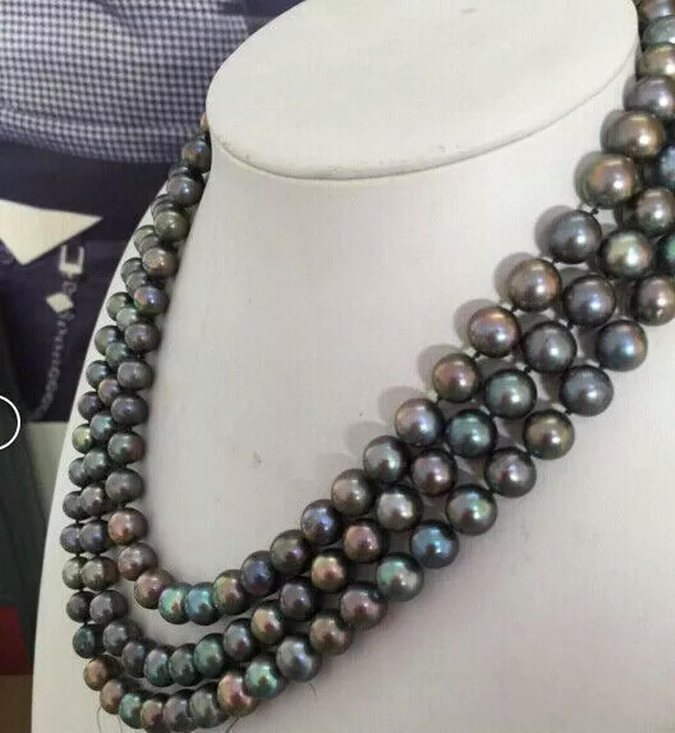 Triple Strands9-10mm Tahitian Multicolor Pearl Necklace 17'18"19"