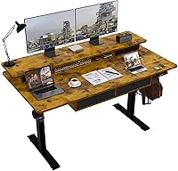 ExaDesk Electric Standing Desk 63x30 Adjustable Height Sit-Stand with 4 Drawers & Storage Shelves, Rustic Brown