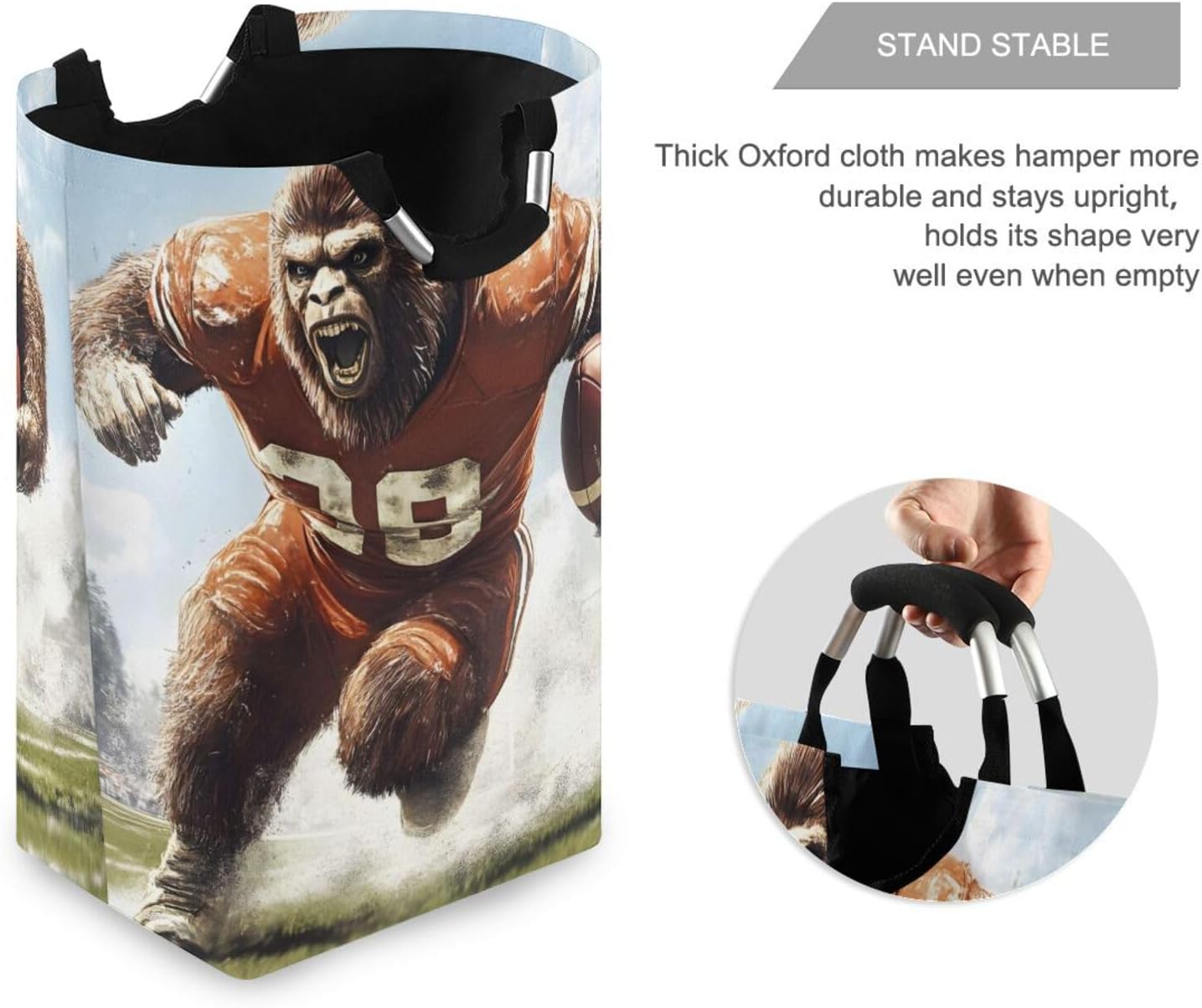 AIXIWAWA American Football Gorilla Laundry Basket Hamper, Collapsible Clothes Holder Dorm Home Laundry Bag with Handles 1 Pack