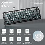 ATTACK SHARK X66 Wireless Mechanical Gaming Keyboard with Knob,Tri Mode USB-C/BT5.0/2.4G Gasket Mounted 60% RGB Gaming Keyboard, Side Printed PBT Keycap,Hot Swappable Strawberry Switch(Moonlight)