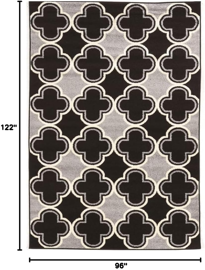 Linon RUGCT1281 Claremont Collection Claremont Quatrefoil Black/Gray 8'x10',Black,8'x10'2"