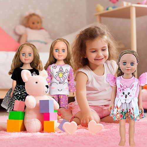 Miniatura 9 de Juego completo de 10 conjuntos de ropa para muñecas de 18 pulgadas, ropa de muñeca dulce y accesorios, incluyendo vestidos de muñeca, trajes de baño