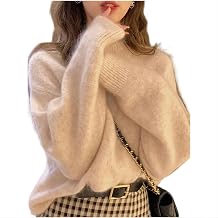 MdybF Women'S Jumper White Mohair Thicken Turtleneck Sweater Autumn Winter Sweet Fashion Femme Jumper