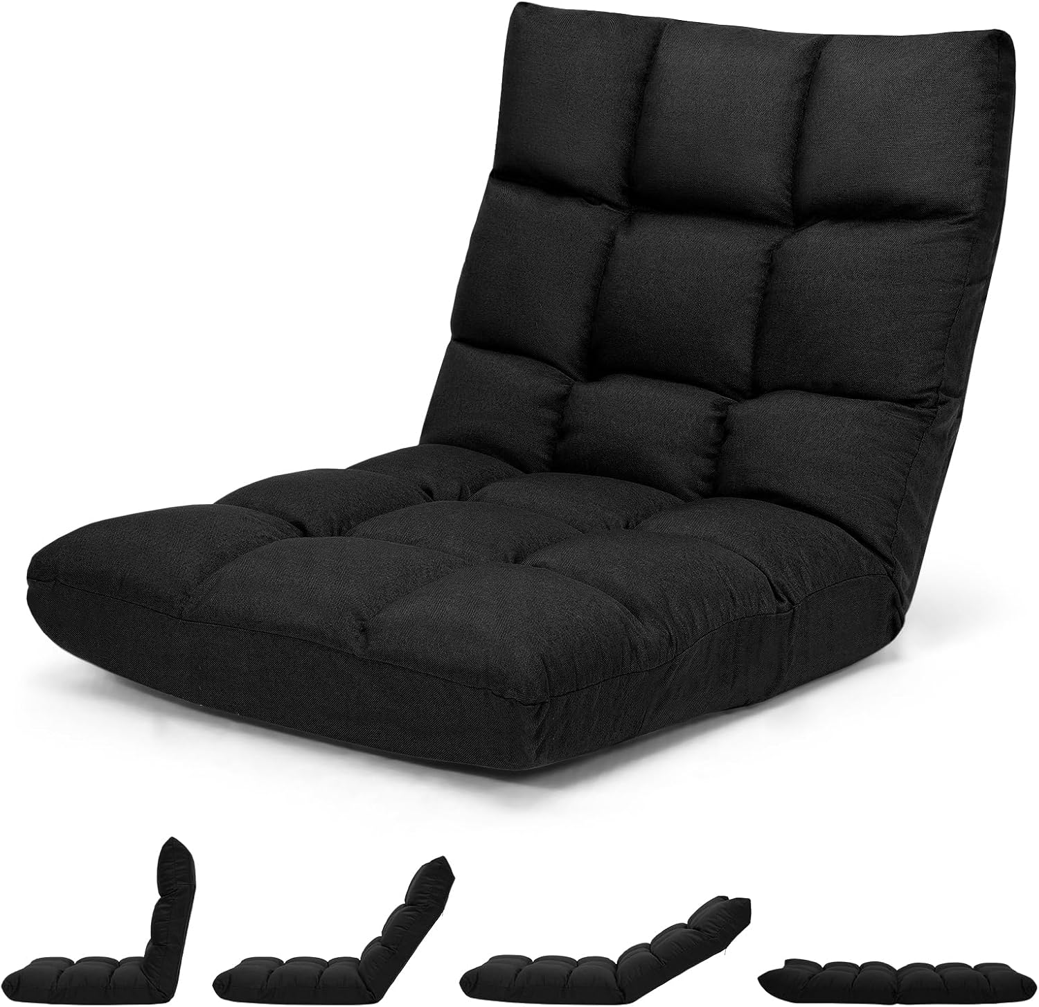 MAT EXPERT 14-Position Floor Chair, Floor Gaming Chair w/Resilience Sponge, Alloy Steel Frame, Padded Bed Couch Recliner, Floor Chair with Back Support for Reading, Meditating (Dark)