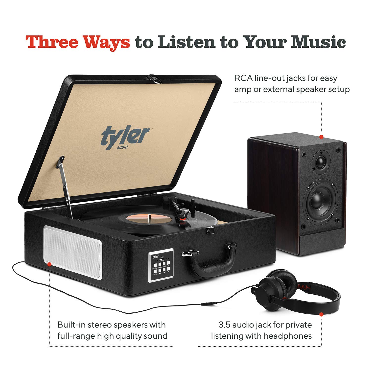 Tyler Tyler Bluetooth Briefcase Vinyl Record Player Classic
