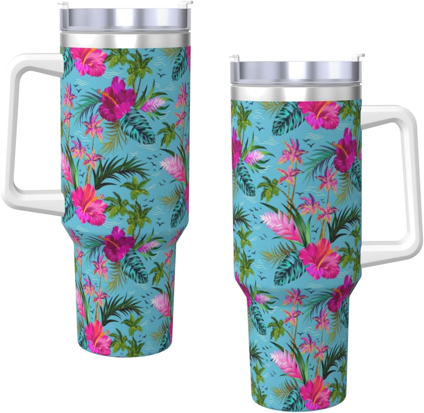 40 OZ Hello Hawaii Print Ice Bully Cup with Handle Straw Lid Straw,Stainless Steel Tumbler Coffee Cup