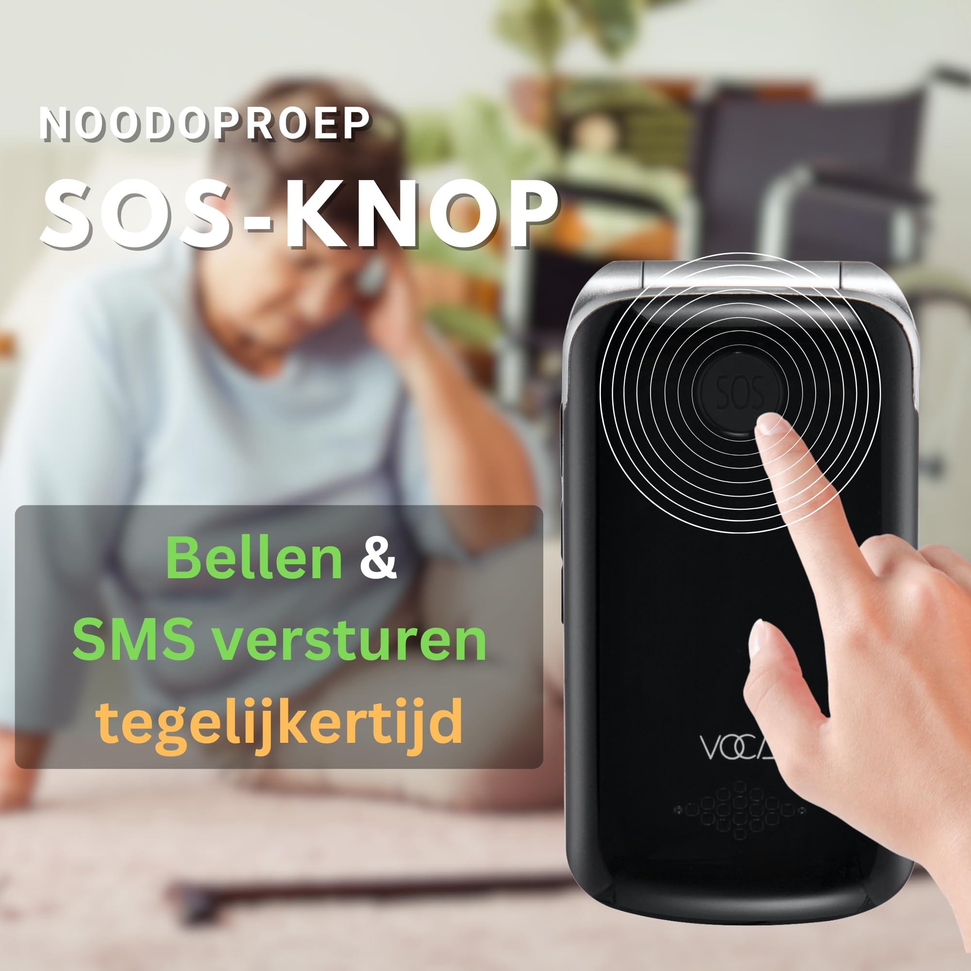 VOCA Grote knop flip-telefoon voor ouderen, dubbel scherm, ontgrendeld 4G LTE, luid volume, SOS-knop, compatibel met gehoorapparaten, oplaadstation, voorspellende tekst, V543 (zwart