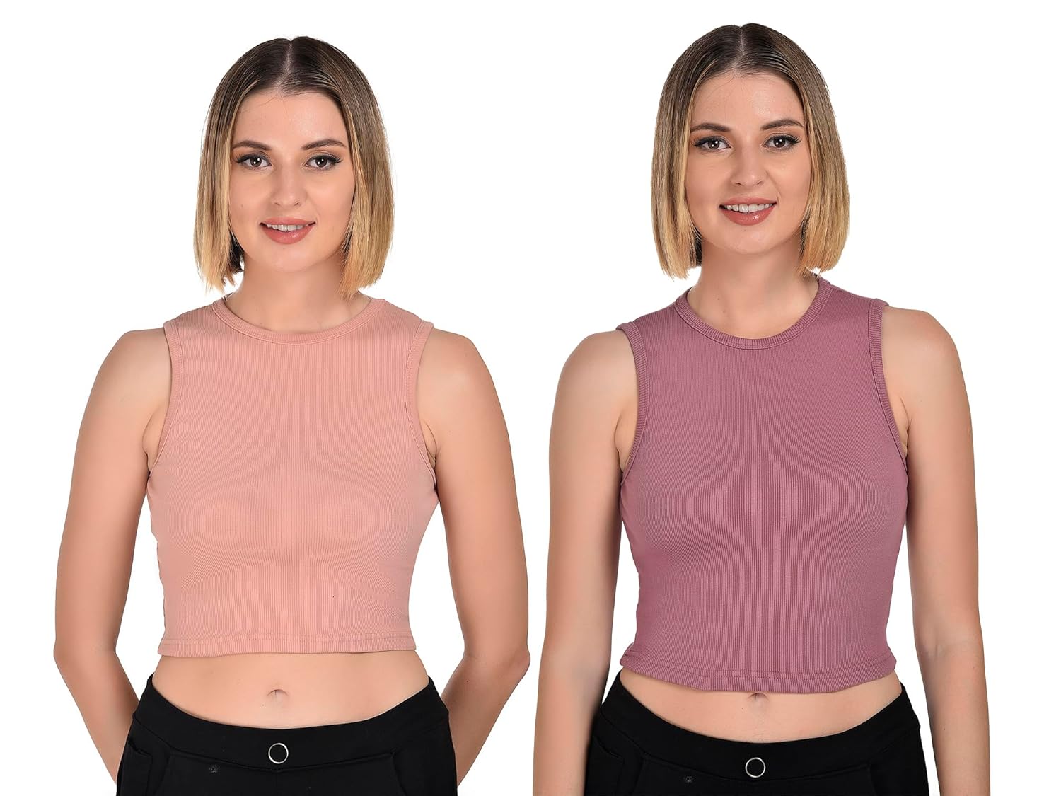 Elina Women’s Trendy Crop Top – Sexy Short Sleeveless Summer Y2K Fashion Tight Boho Casual Tee for Gym Party Streetwear Pack of 2