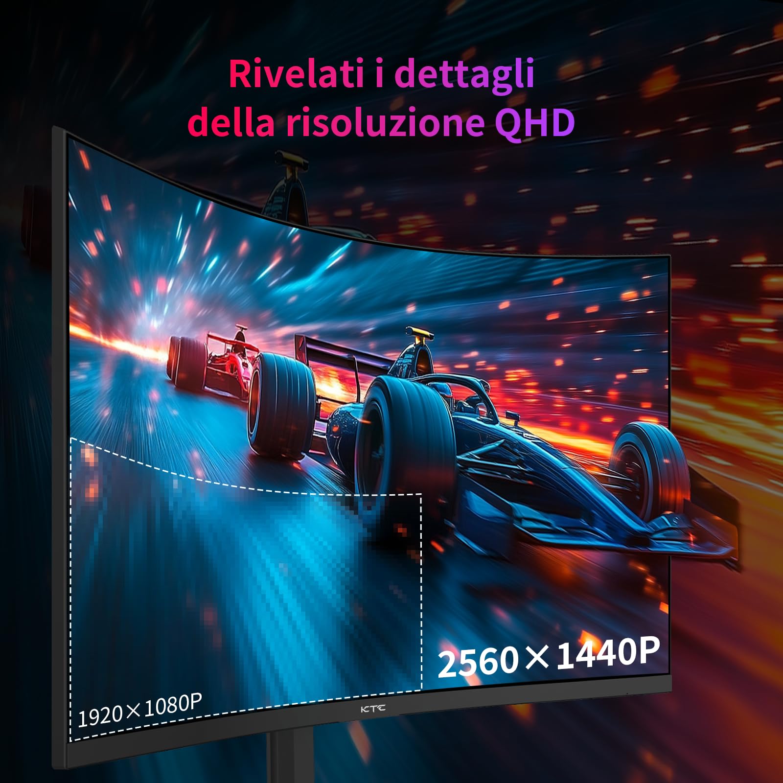 KTC Monitor 32 Pollici Curvo 1000R, 2K WQHD (2560x1440p) 240Hz Monitor Gaming, 1ms, Adaptive Sync, 122% sRGB, Contrasto 4000:1, 2 x DP 1.4 (240Hz), 2 x HDMI 2.0 (144Hz), Supporto Inclinazione e VESA