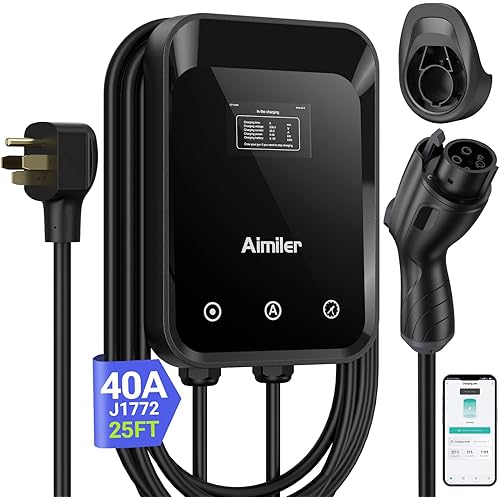 Level 2 Electric Vehicle (EV) Charger(WiFi APP/Plug-Play), 40A, 25ft Cable ETL Certified, 240V NEMA 14-50P Plug EVSE w/ J1772 Connector EV Electric Car Charging Stations for Home Level 2