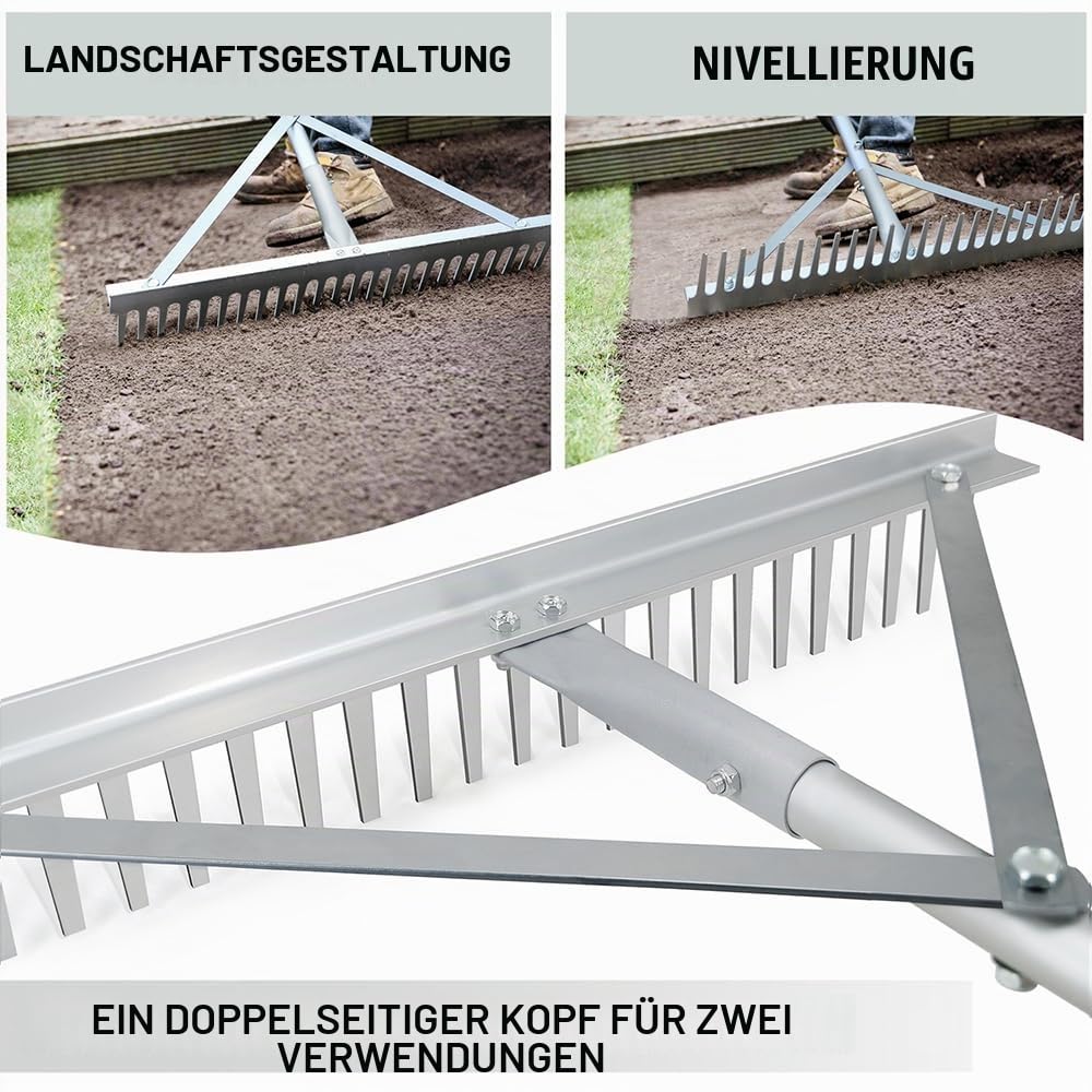 Colwelt Landschaftsrechen, 24 Zinken, Aluminium-Landschaftsbau-Rechen mit 173 cm Griff, Kies-Gartenrechen-Werkzeug für Strand- und Rasenpflege