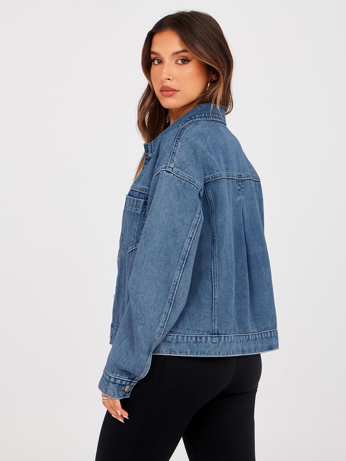 Glamaker Womens Oversized Jean Jacket Casual Long Sleeve Button Down Denim Jacket Fall Coat - Image 4