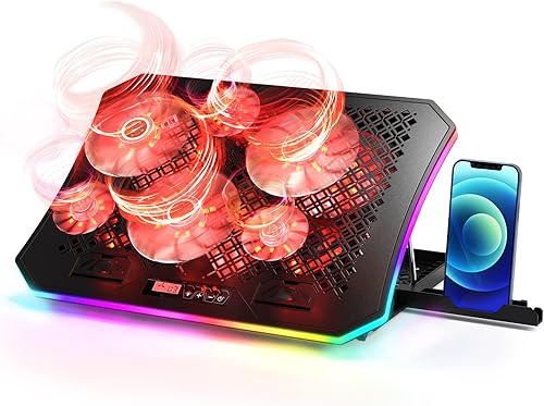 KeiBn - Almohadilla de enfriamiento para laptop, 6 ventiladores para portátiles de 15.6 a 17.3 pulgadas, 7 soportes de altura, 10 modos de luz, 2