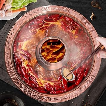 Copper hot Pot, Chinese Style Beijing Charcoal Imitation Copper Hot Pot Thickened Stainless Steel Multi-Person Hot Pot Mongolian Hot Pot Kitchenware Suitable for Family,36cm
