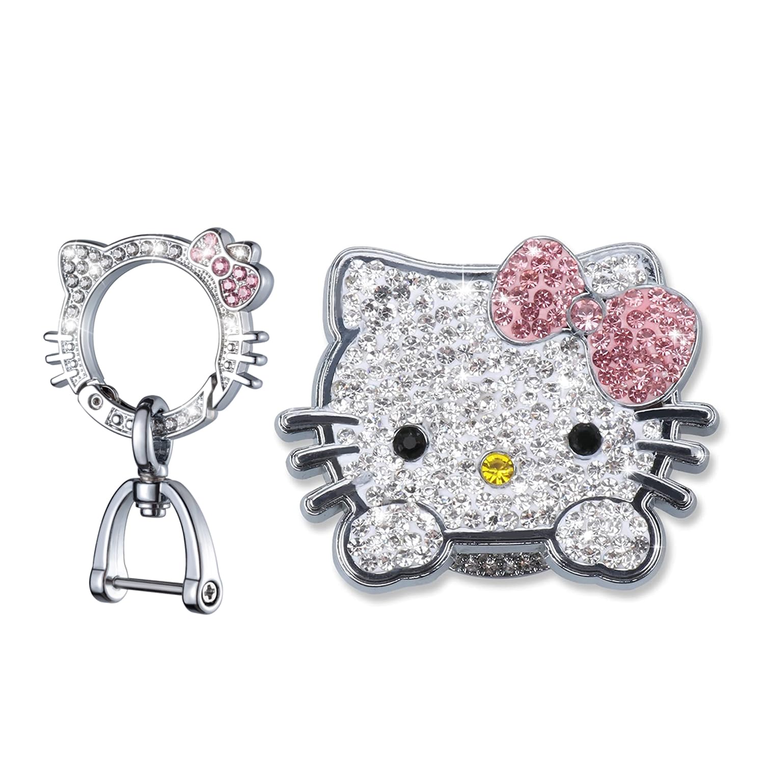 Pangpai 2 Pcs Bling Pink Car Interior Accessories, Rhinestone Push to Start Button Cover with Keychain, Car Engine Start Stop Button Cover, Cute Car Decoration Sticker Decal for Women Girl