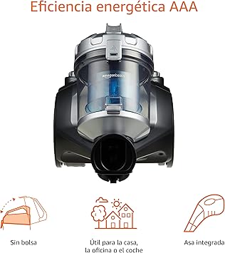 Amazon Basics Potente aspirador de cilindro sin bolsa, para suelos duros y alfombras, filtro HEPA, compacto y ligero, 700 W, 1,5 l (UE), Negro2