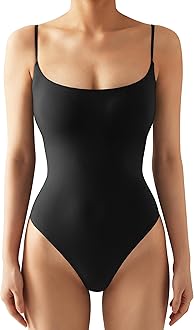 SUUKSESSWomen Sexy Square Neck Thong Bodysuit Backless Cami Bodysuit Top