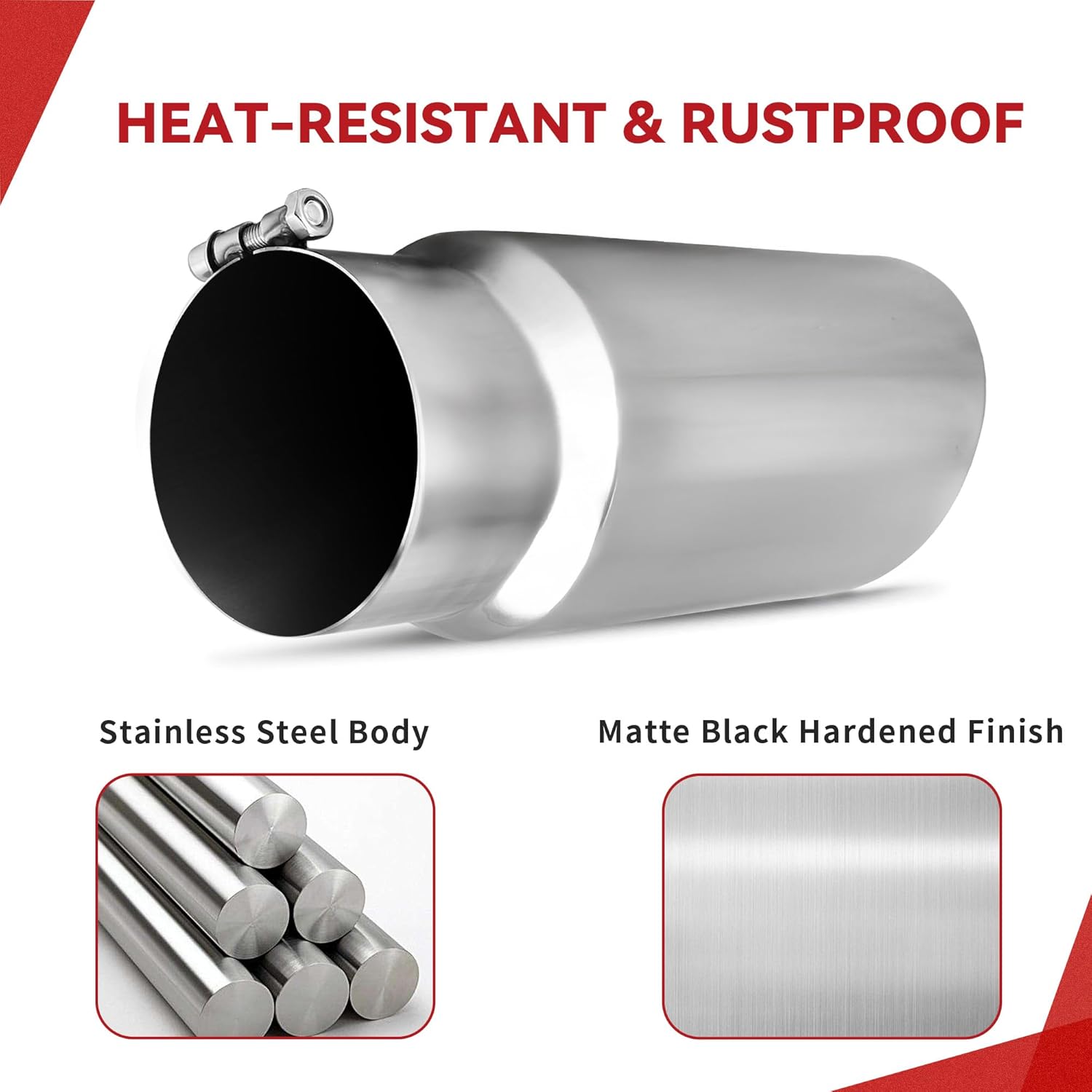 YITAMOTOR 5" Inlet Exhaust Tip, 5 Inch Inlet 6in Outlet 15 in Long Stainless Steel Exhaust Tail Pipe Tips, 5 to 6 Inch Universal Rolled Edge Exhaust Tip, Bolt On, Chrome Plated