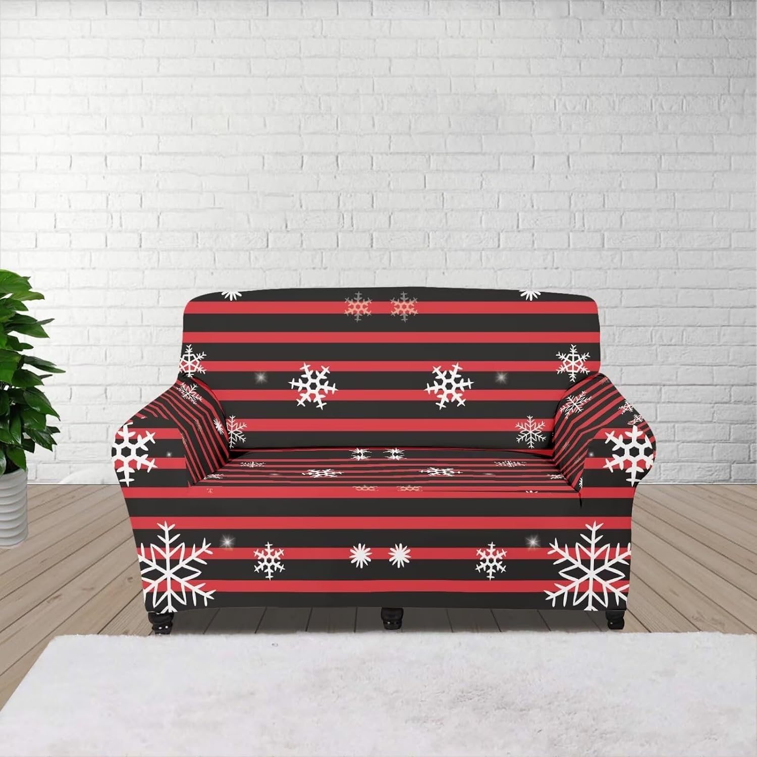 Stretch Christmas Sofa Slipcover Santa Ho Loveseat Sofa Slipcover Non Slip Soft Cushion Couch, Non Slip Soft Couch Sofa Cover, Xmas Decoration Furniture Protector with Non Skid Foam