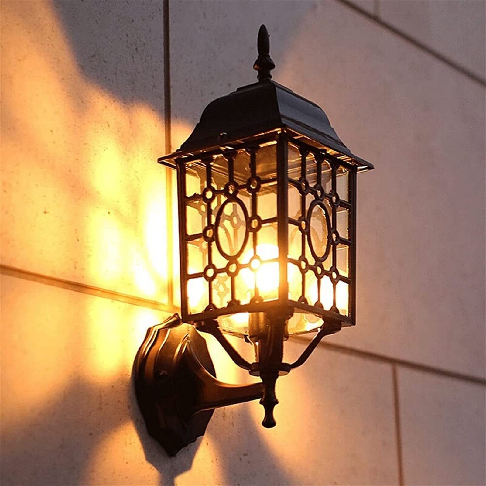 VDOQTLJT Wall Sconces Garden Light Black Traditional Lantern Modern LED E27 Socket Square Lamp Outdoor Waterproof Lighting Fixture Sconce Compatible with Patio Dri
